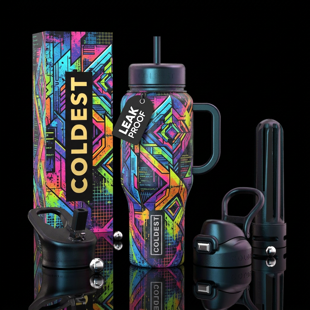 dubstep, cubist, algorithmic, hip hop, intense, di... water bottle design