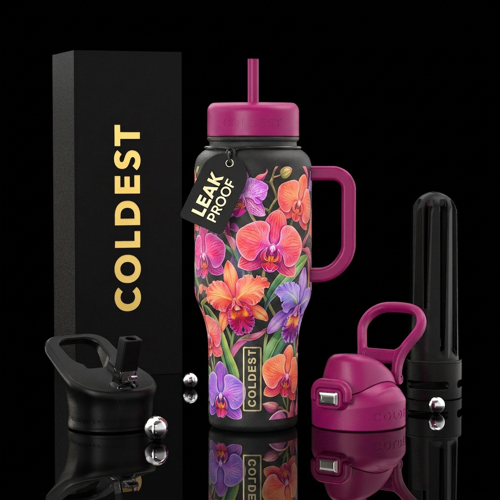 floral, organic, orchid, extravagant, gradient, su... water bottle design