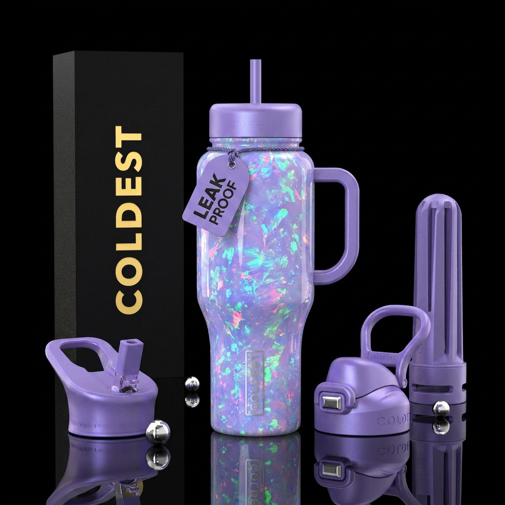 Lavender fire opal water bottle design