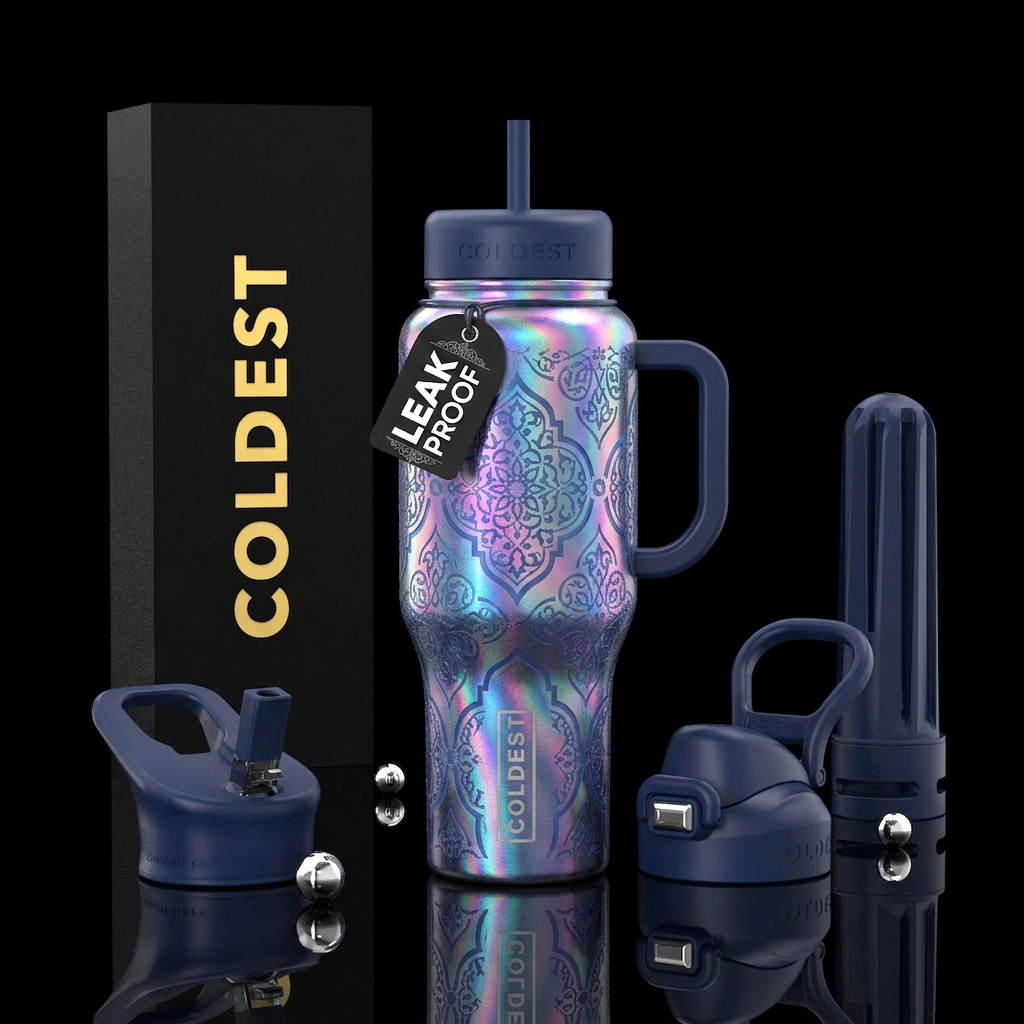 northern lights, moroccan, holographic water bottle design