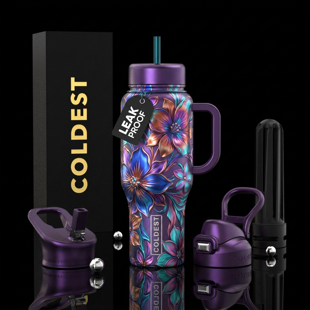 Liquid metal flowers water bottle design