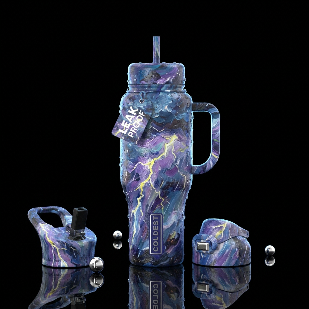 thunderstorm,, impressionist, mesmerizing, mesmeri... water bottle design