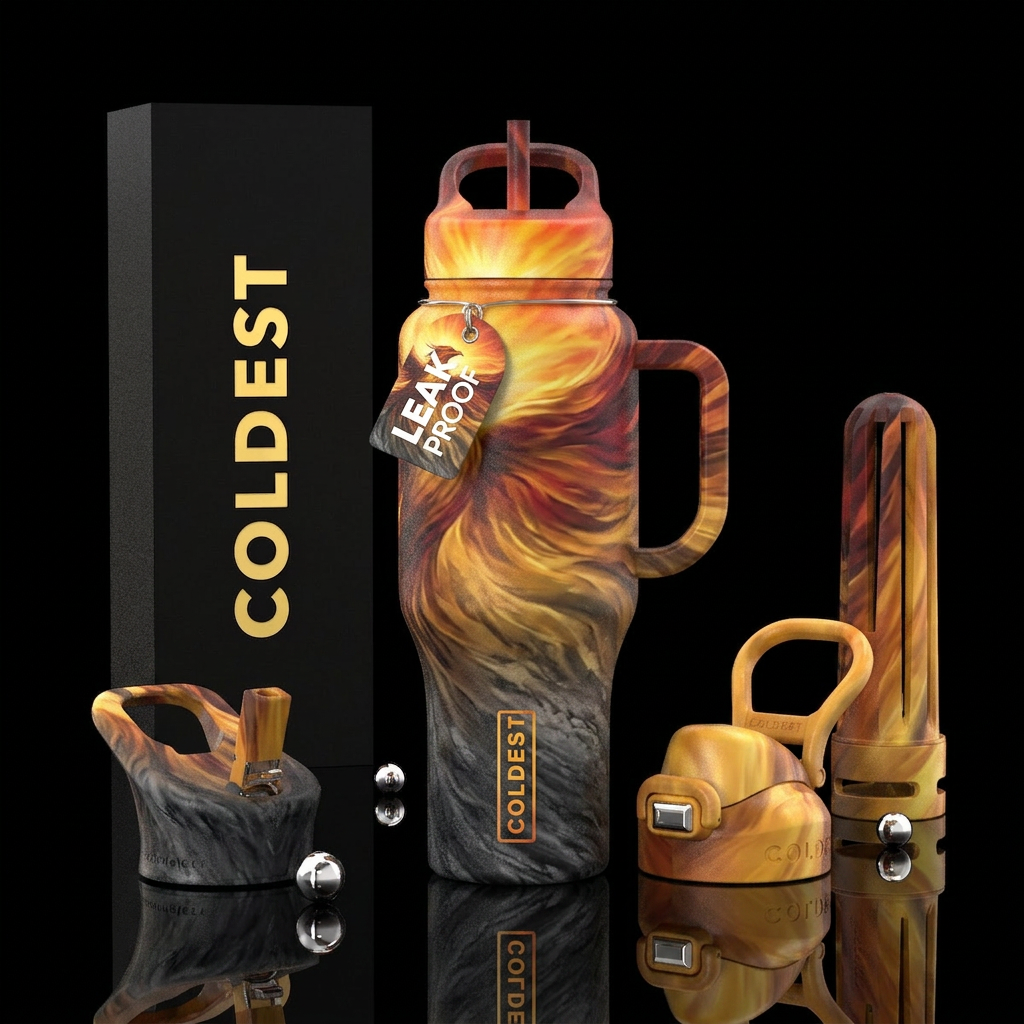 Phoenix ashes as sunrise water bottle design