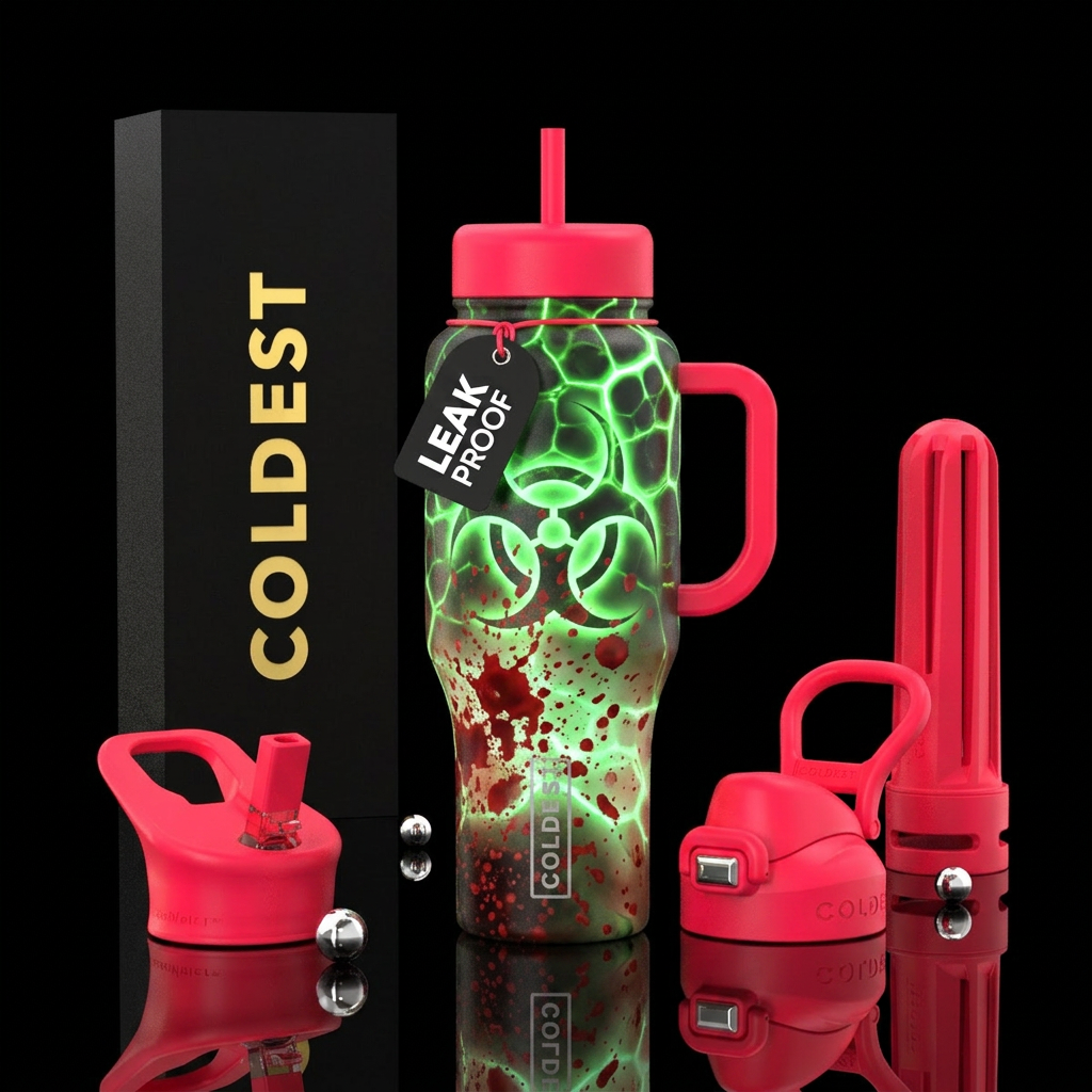 Biohazard theme, Glowie with blood splatter water bottle design