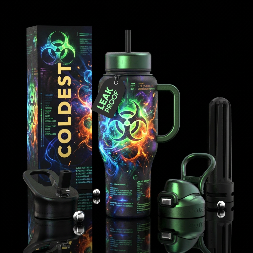 Glowie biohazard, abstract, swirls, dark mood, exp... water bottle design