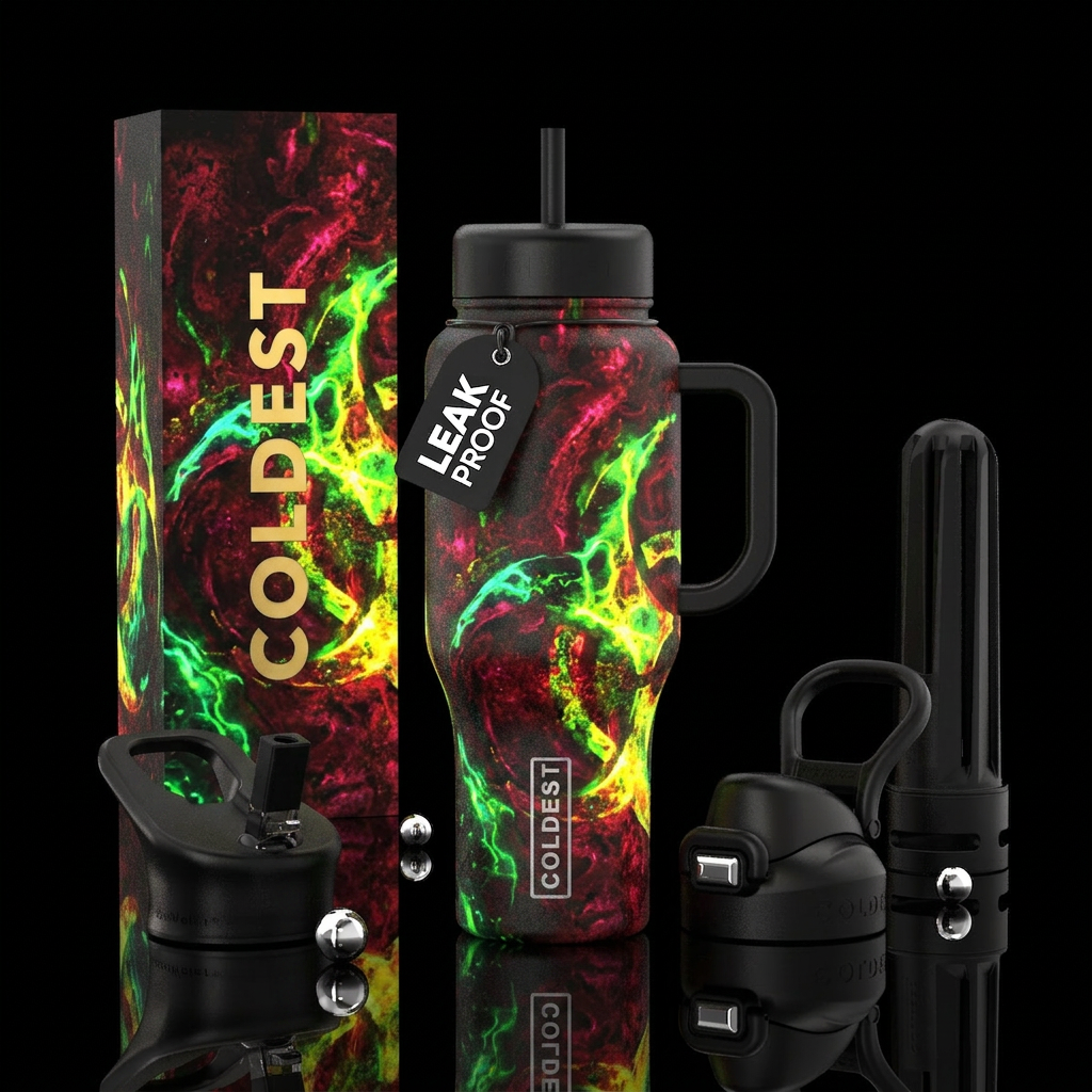 Glowie biohazard blood abstract, gritty, powerful water bottle design