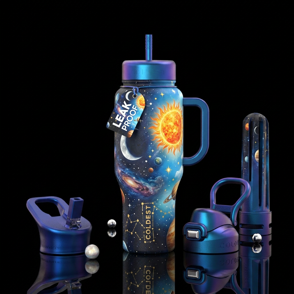 Day and night bottle. Stars and moon but also the ... water bottle design