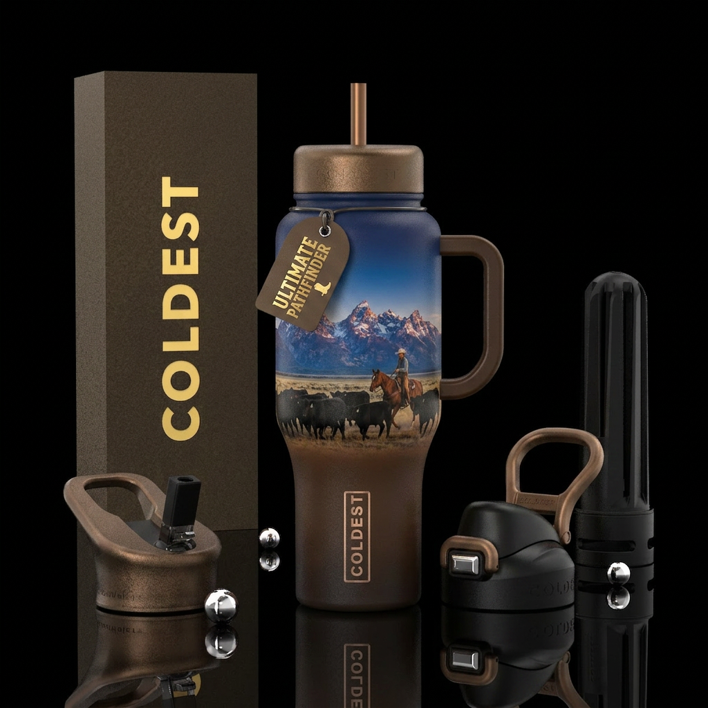 Western bottle. Involving black cows being herded ... water bottle design