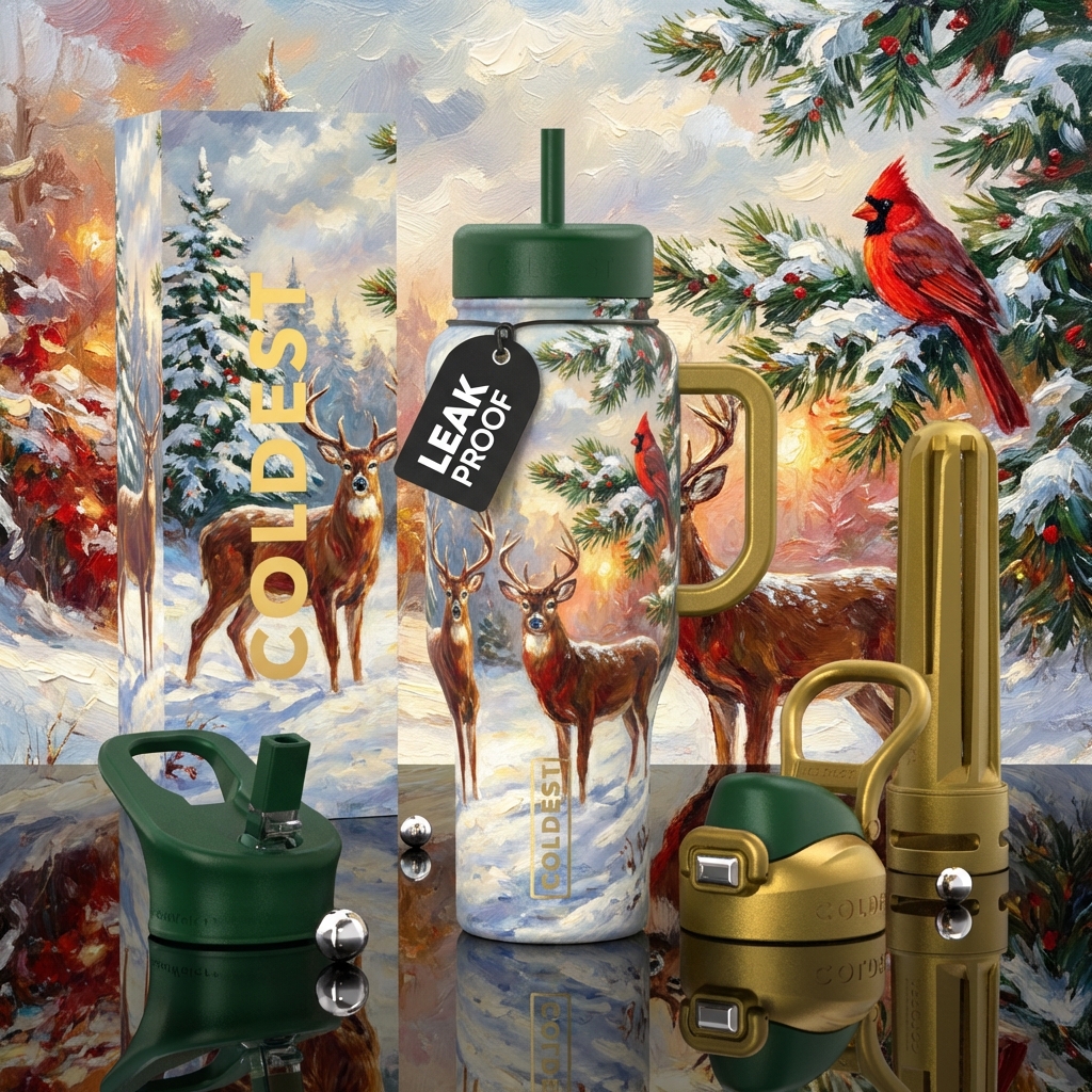 Vintage Christmas Scene water bottle design