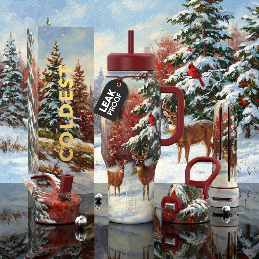 Vintage Christmas Scene water bottle design