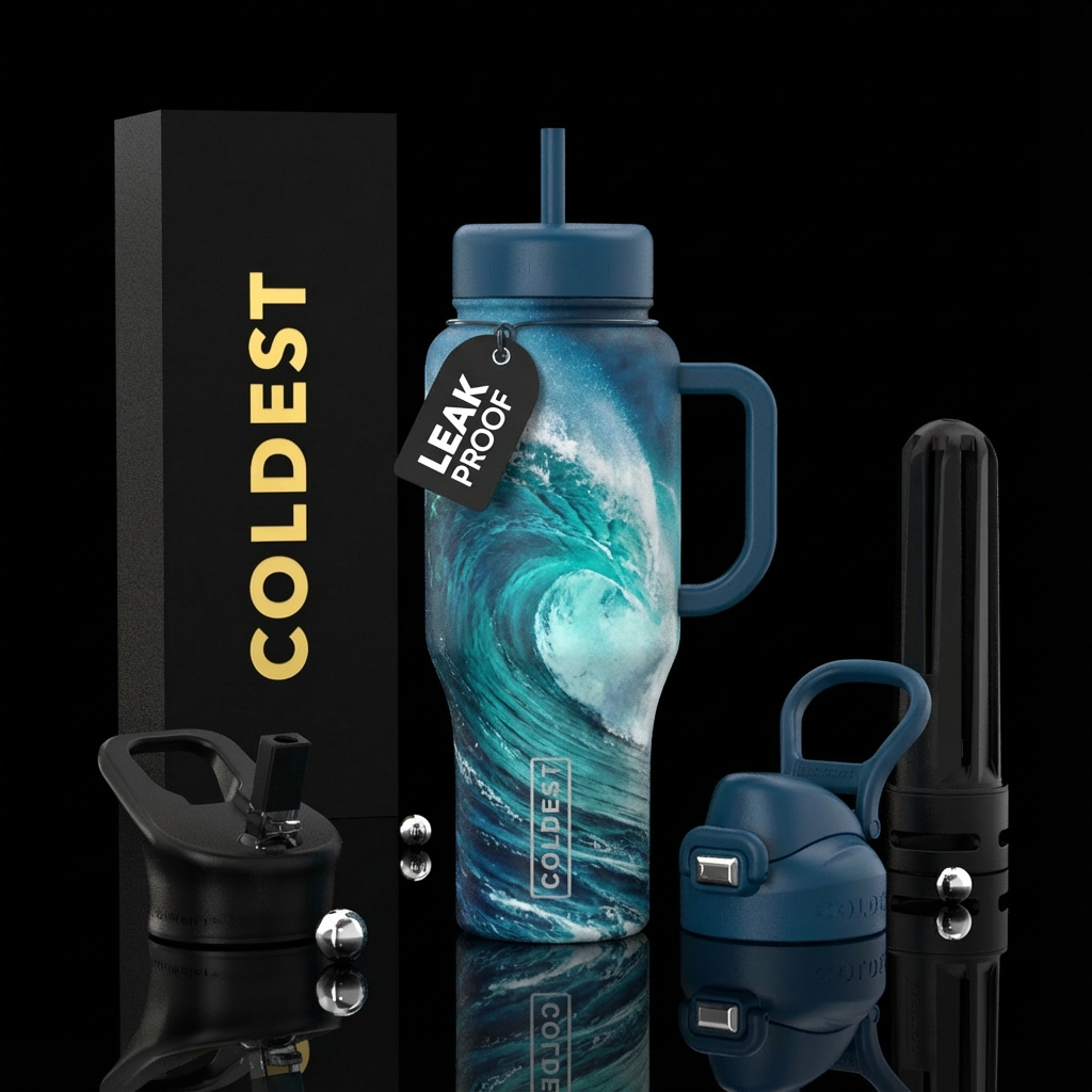 Ocean,  waves, matte, realism water bottle design