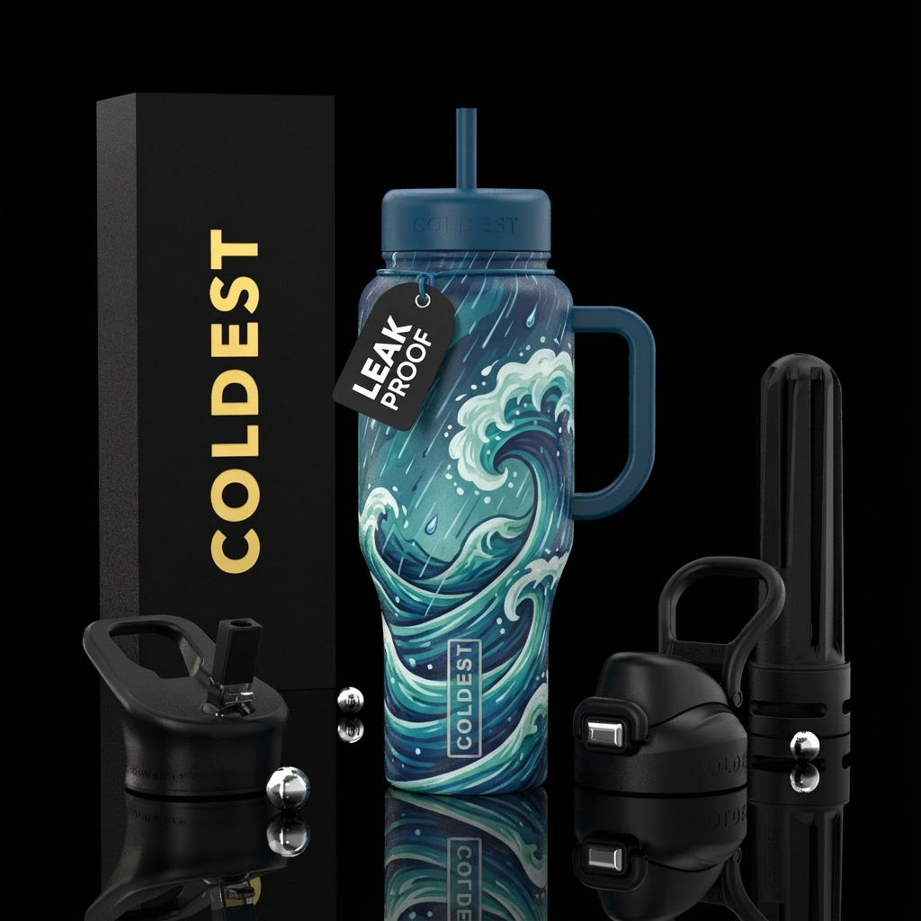 Ocean, waves, rain water bottle design