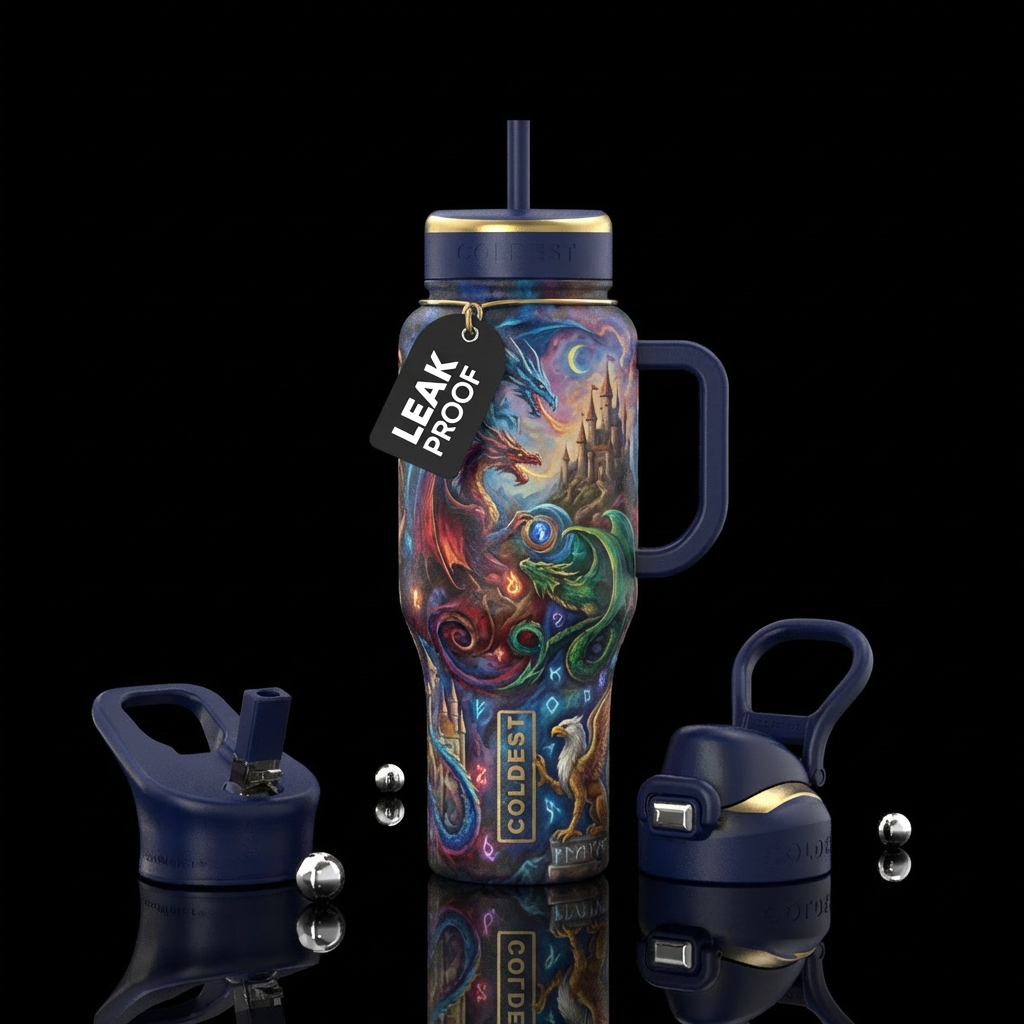 magical, old, mythical, painting water bottle design