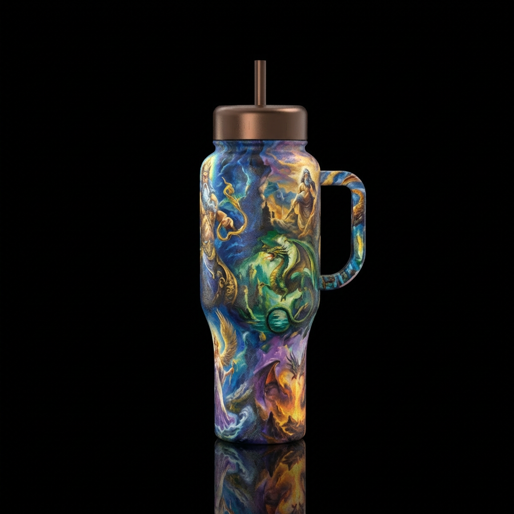 magical, old, mythical, painting water bottle design