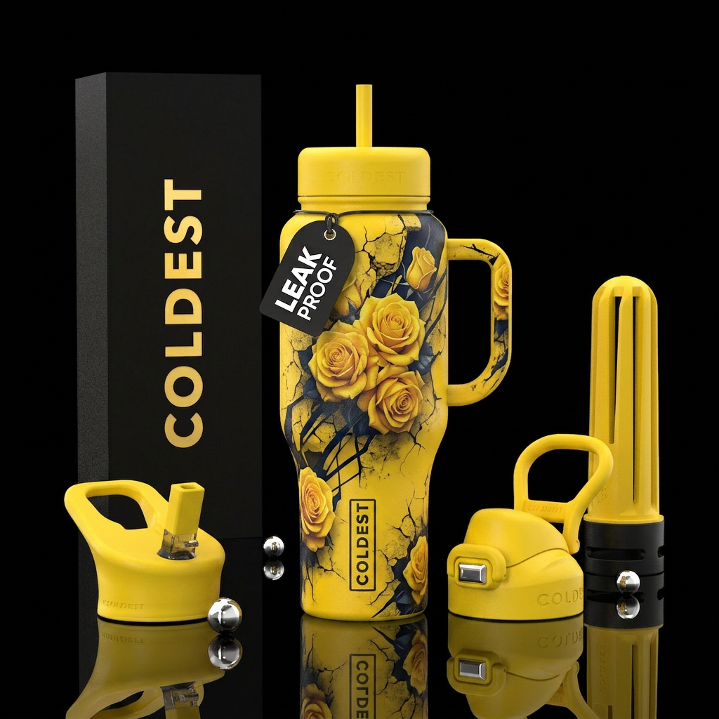 Abstract grief on a bottle yellow roses water bottle design