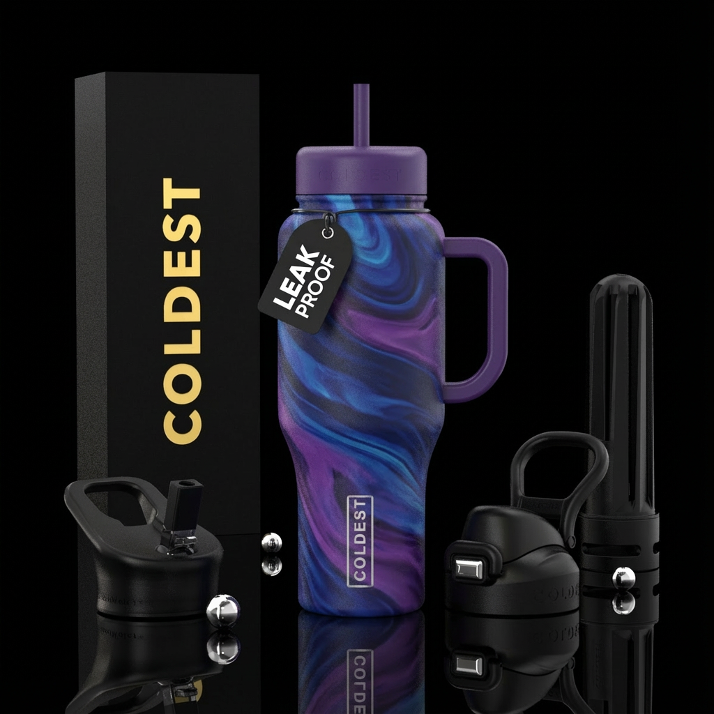 matte blues and purples swirls water bottle design