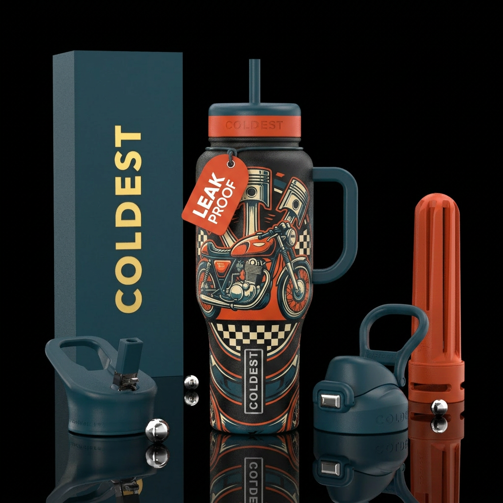Cafe racer motorcycle water bottle design