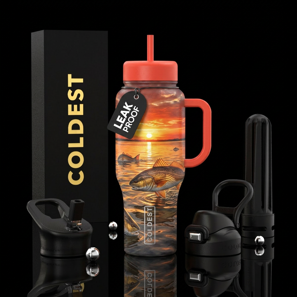 Saltwater flats fishing sunrise redfish water bottle design
