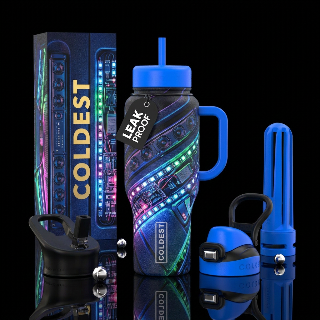 Golf cart under glow lights sounds bar water bottle design