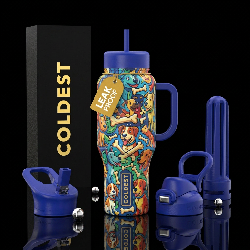 Man’s best friend and a bone cartoon water bottle design
