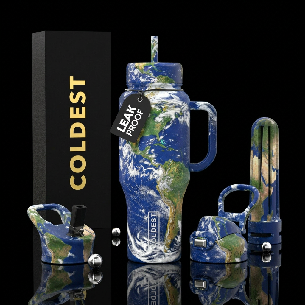 Planet earth water bottle design