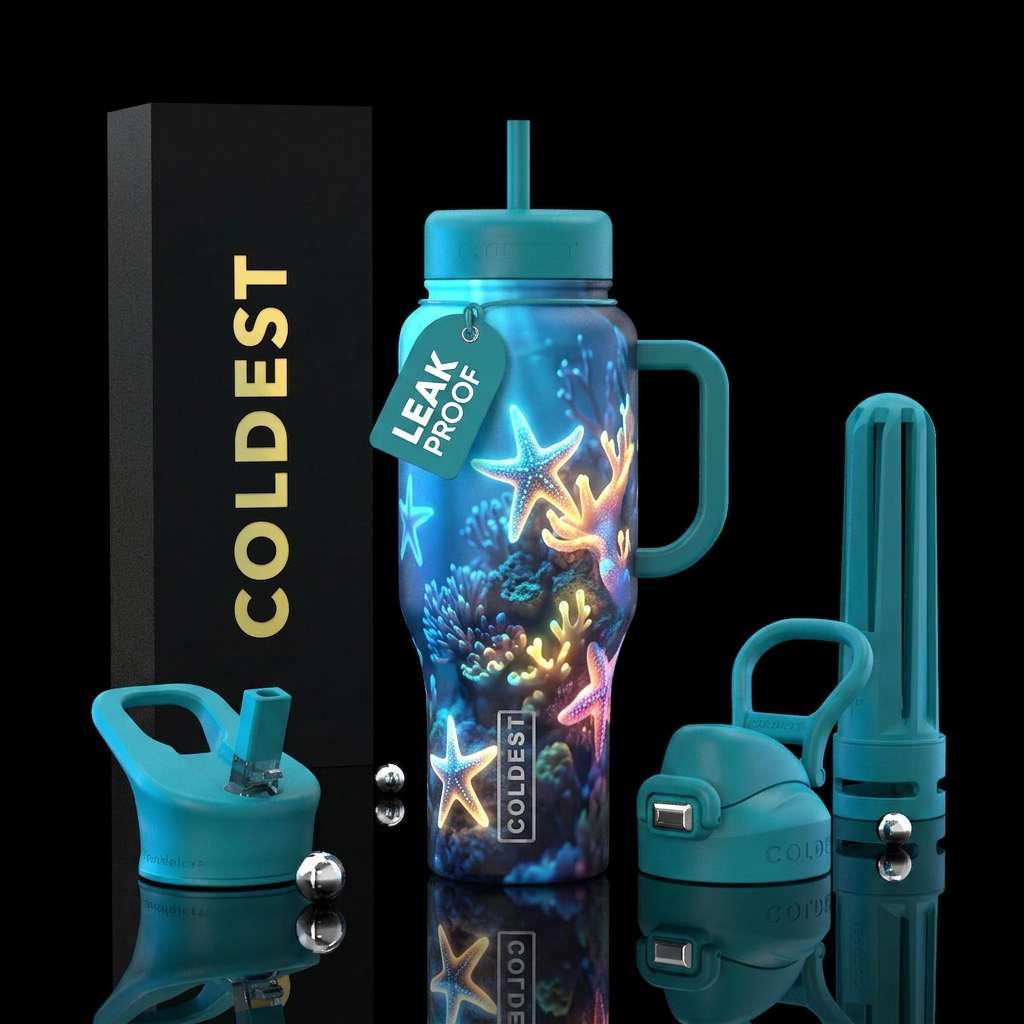 Glowing Starfish,reef, underwater water bottle design