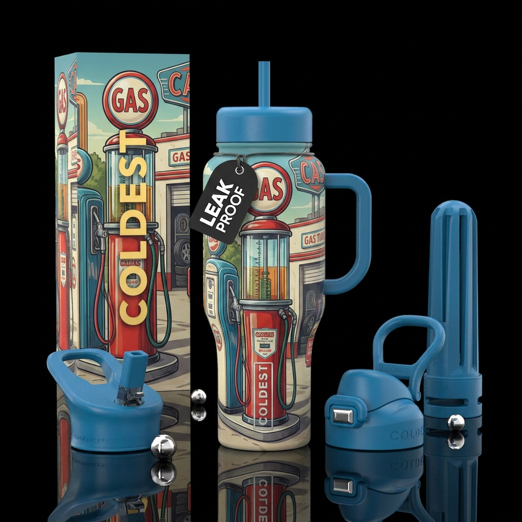Glass top gas pump water bottle design