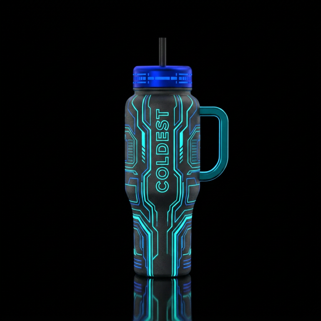 neon Tron art water bottle design