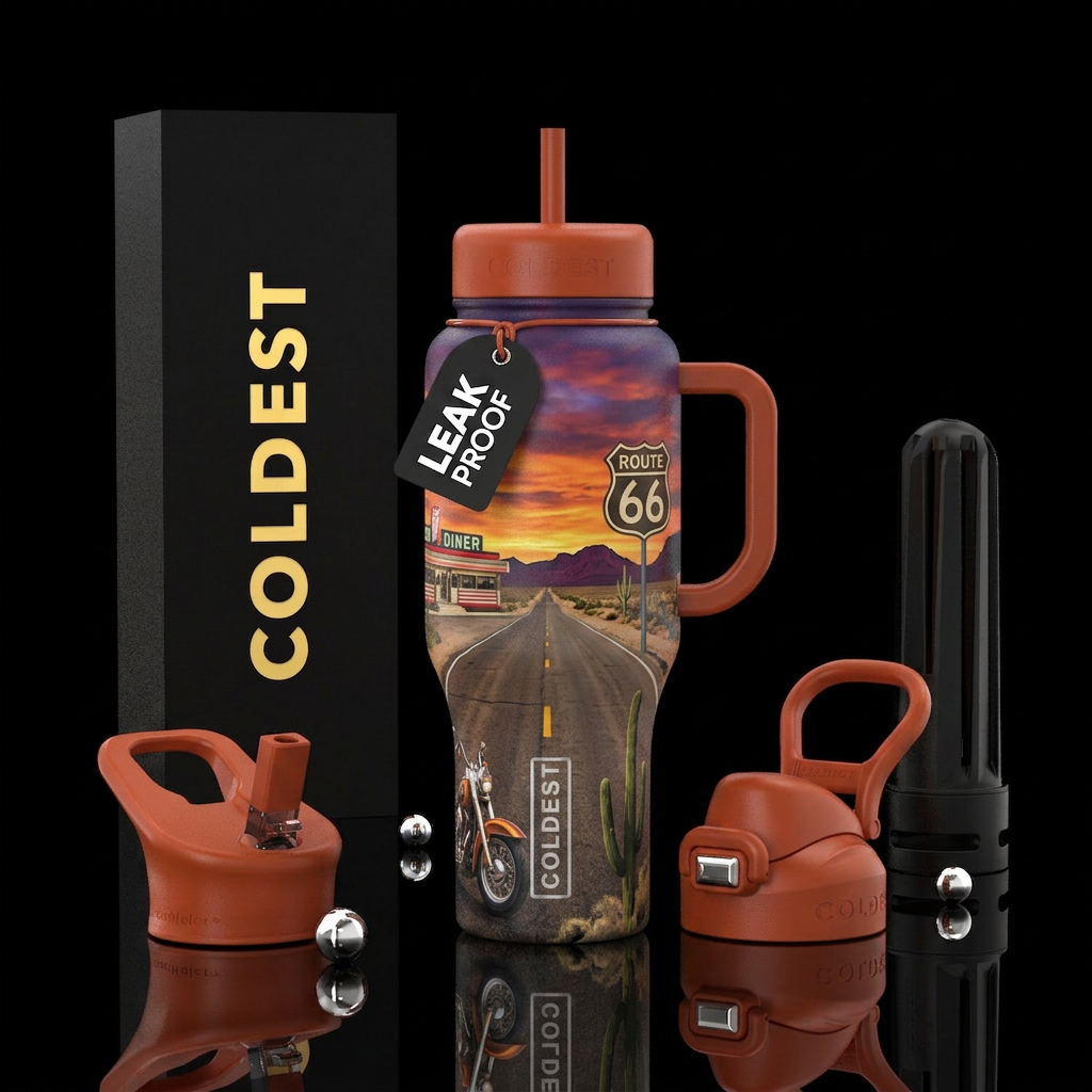 Classic road trip on route 66 water bottle design