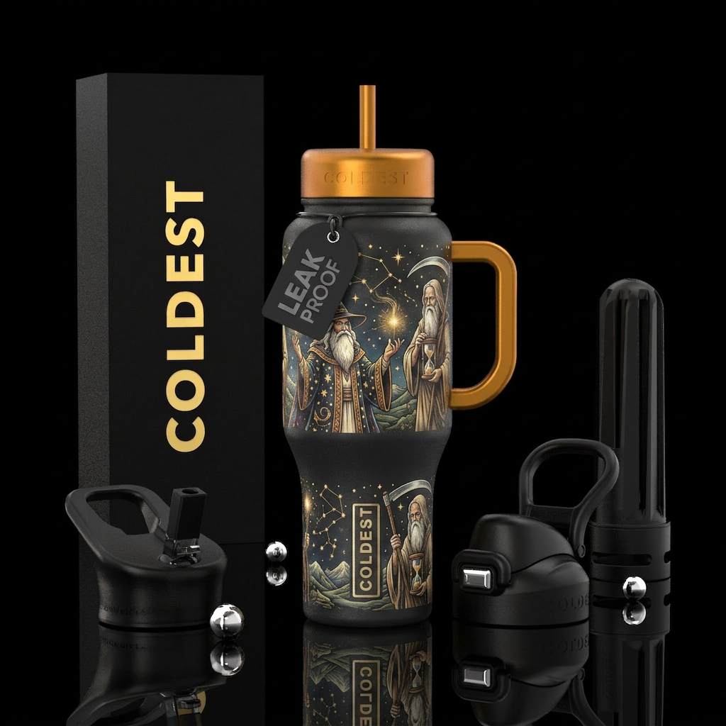 Wizards and Father Time water bottle design