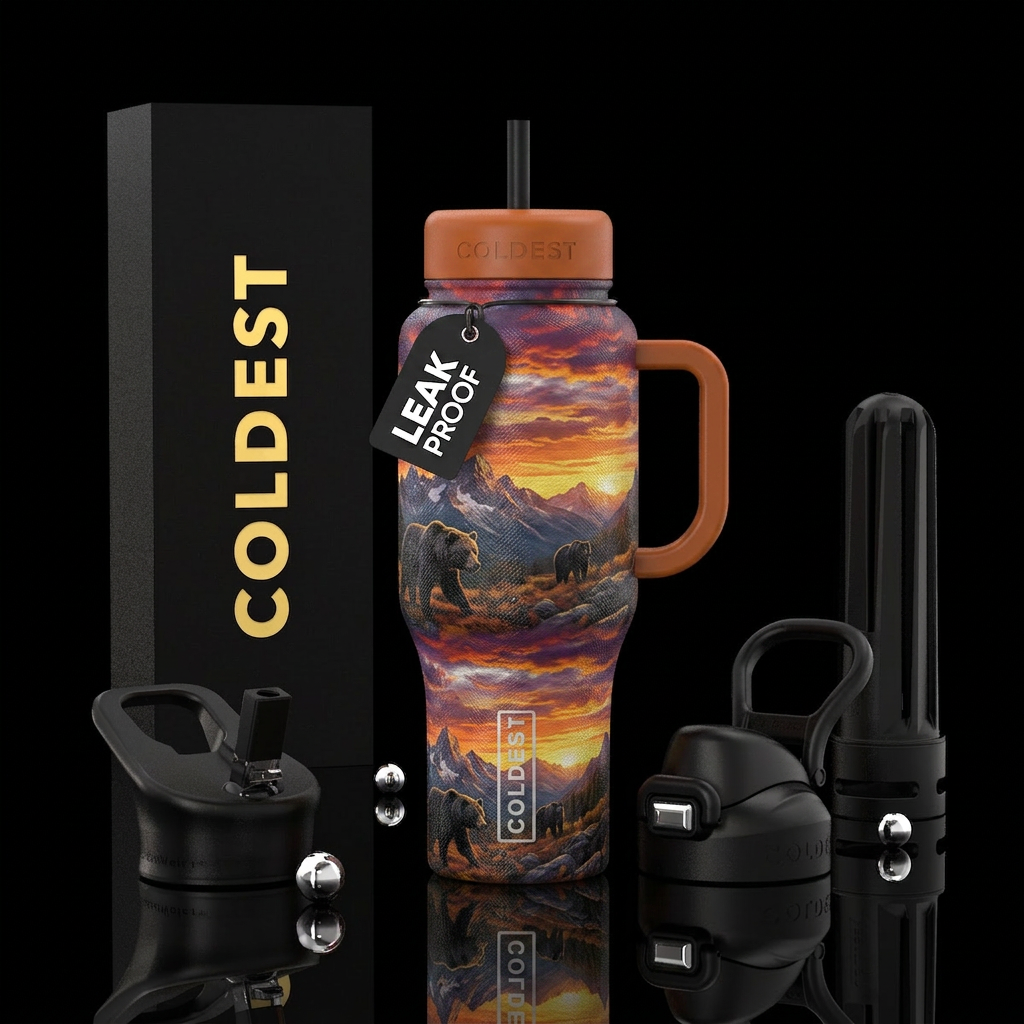 Bears in the mountains water bottle design