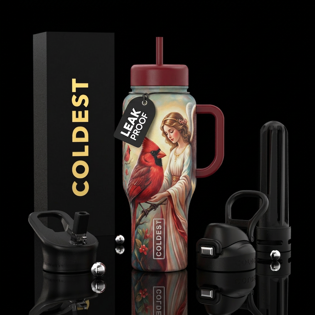 Cardinal and angel water bottle design