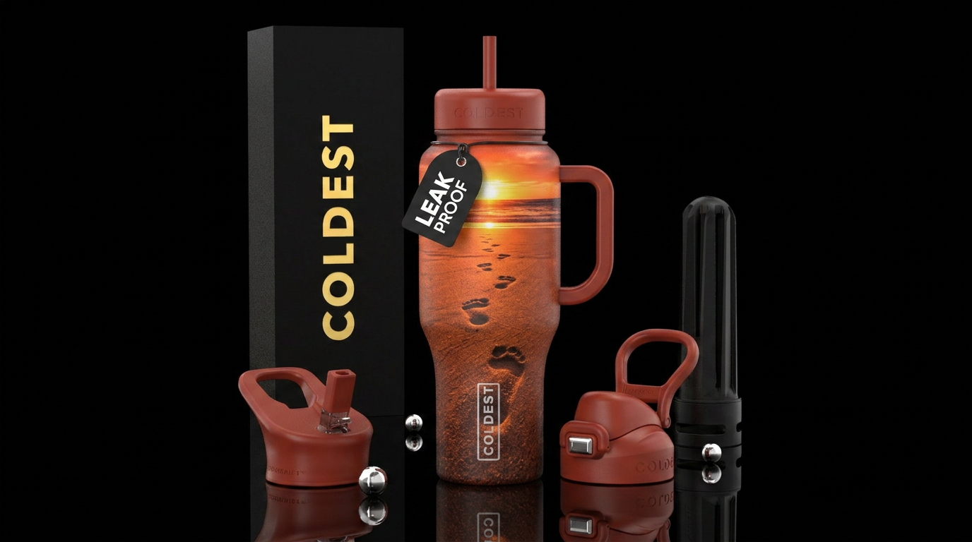 Footprints in the sand water bottle design