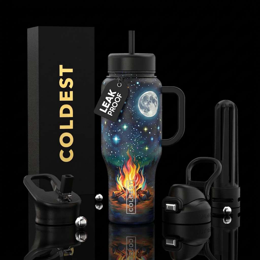 Moonlight campfire water bottle design