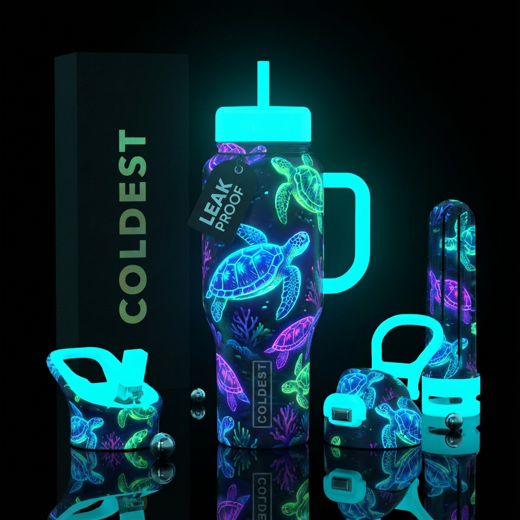 Glow turtle water bottle design