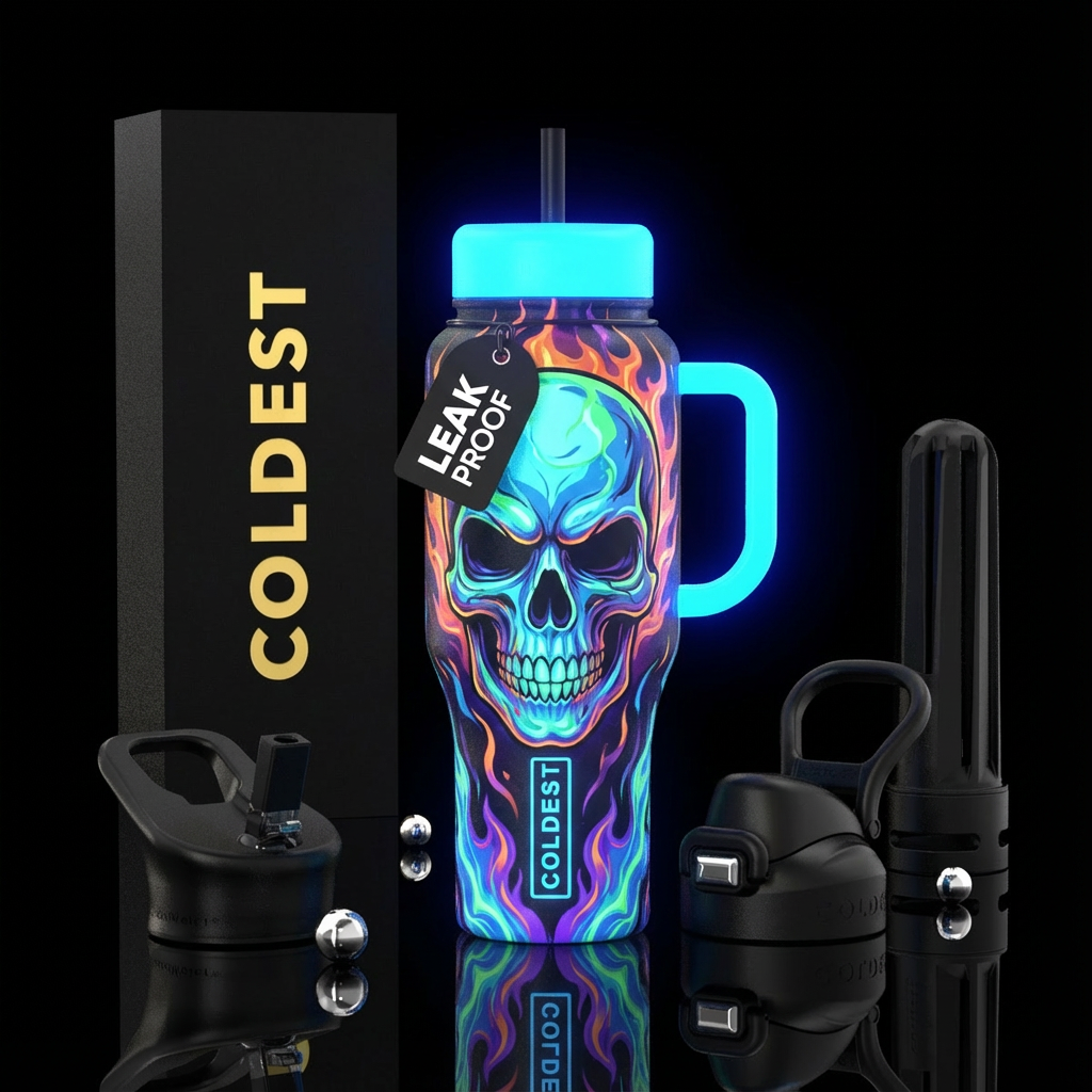 Glow skull water bottle design
