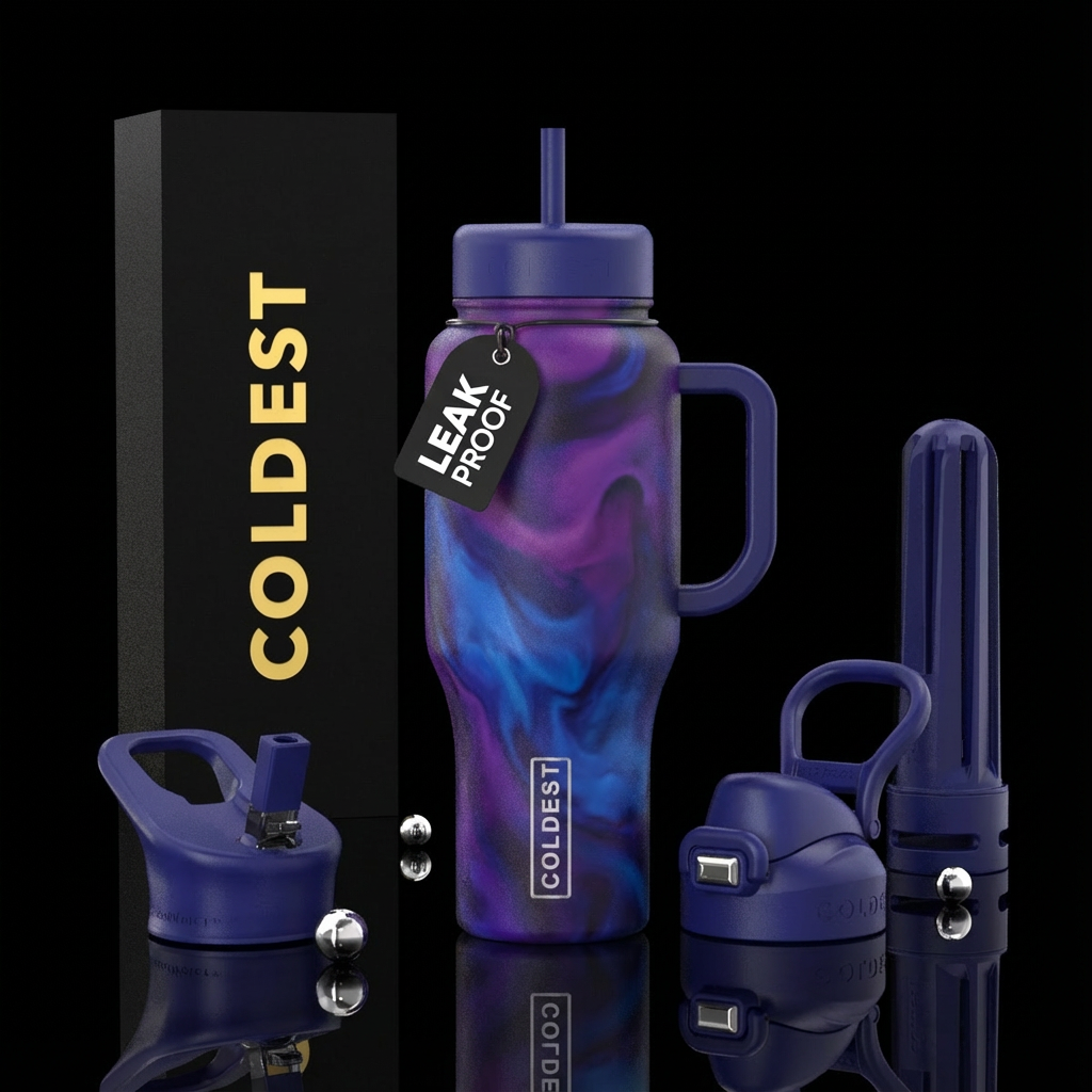 Mixed purple blue water bottle design