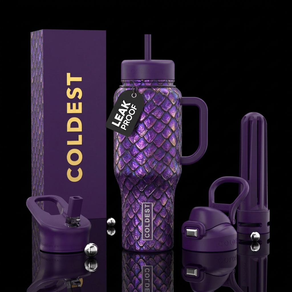 purple dragon scales abstract water bottle design