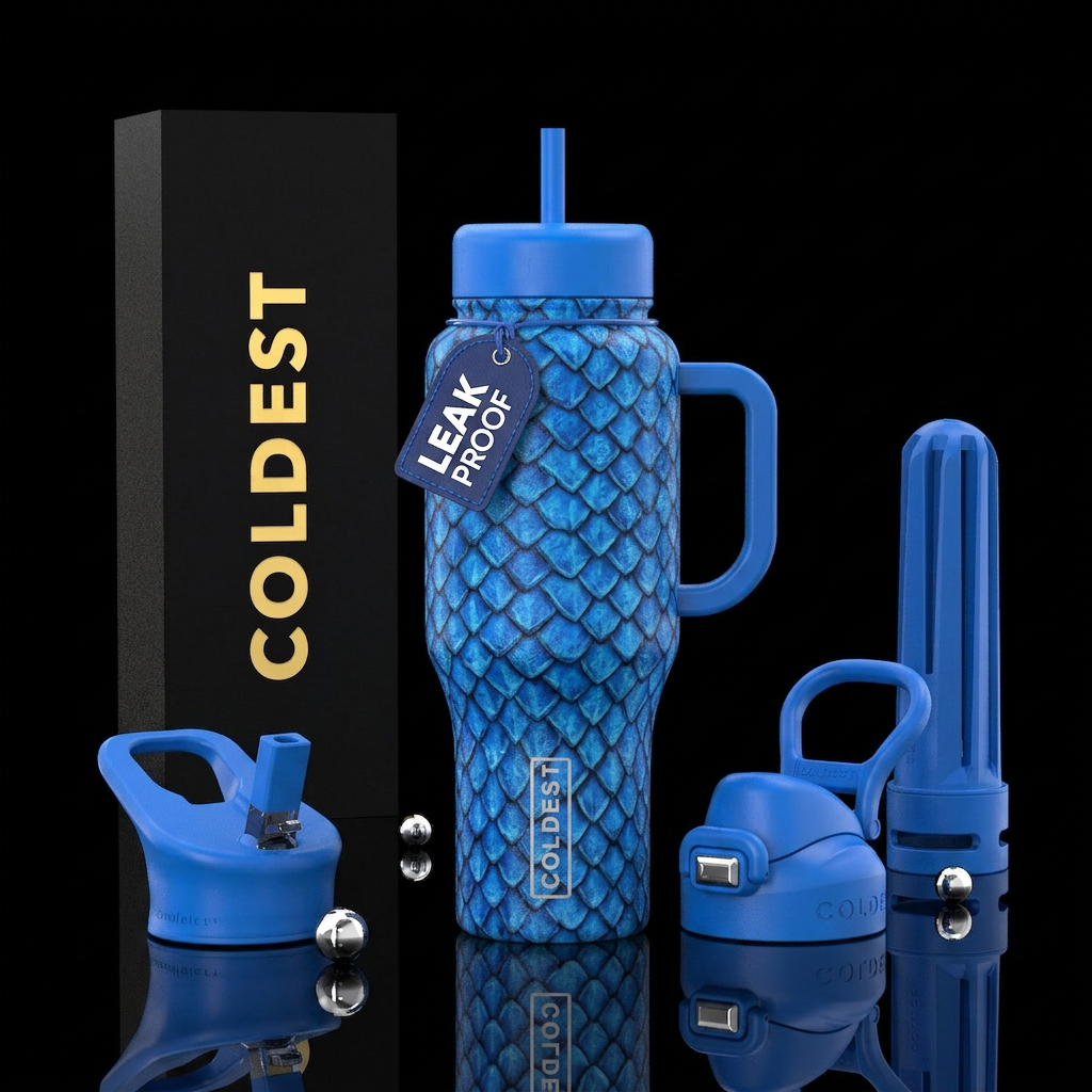 blue dragon scales abstract water bottle design