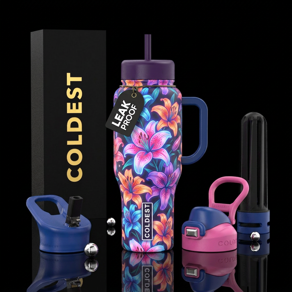 tiger lilly’s pink blue orange purple  glowie magi... water bottle design