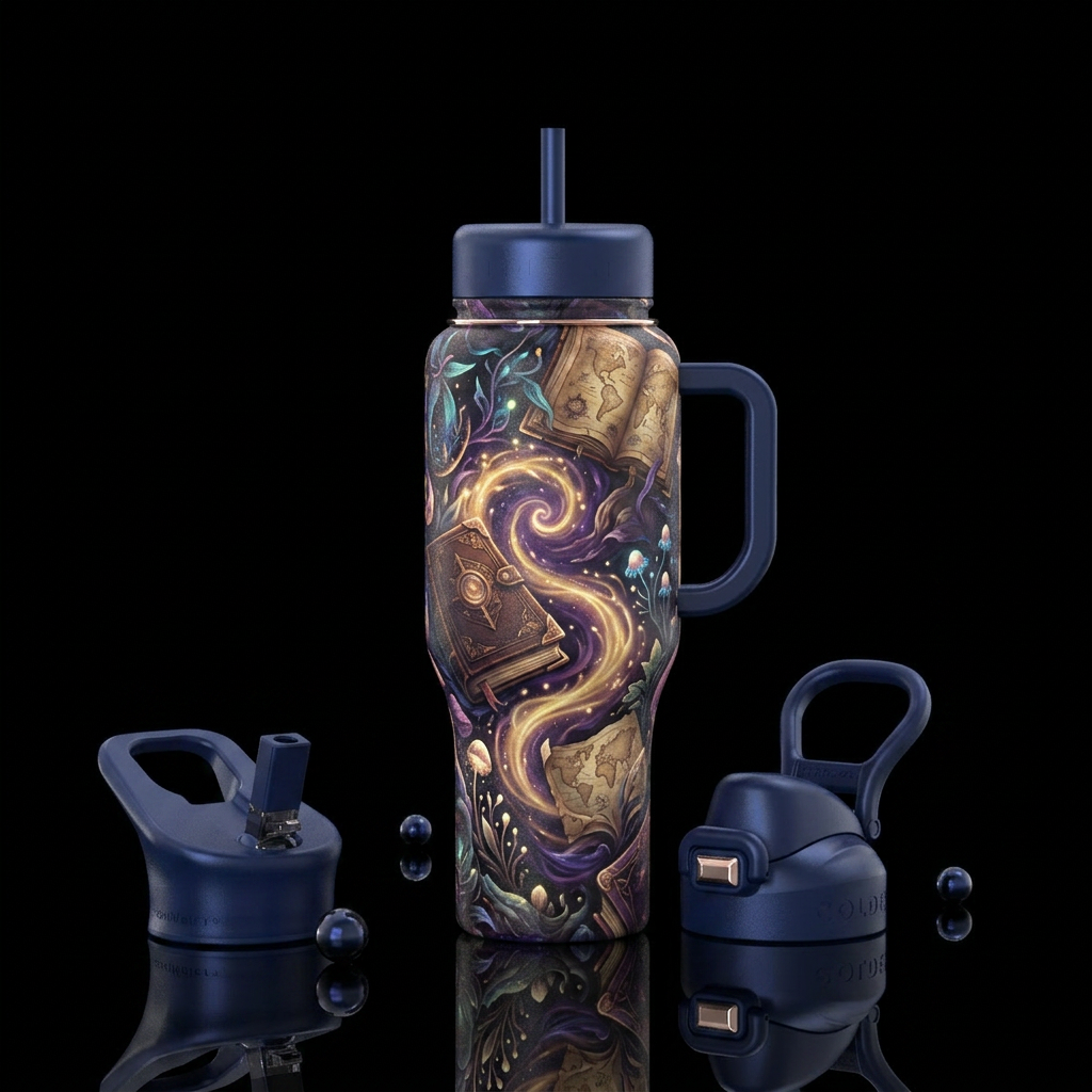 magical floating books fairytail glow water bottle design