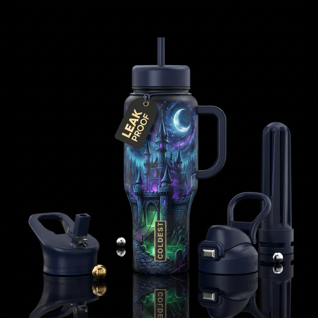 Fantasy haunted castle water bottle design