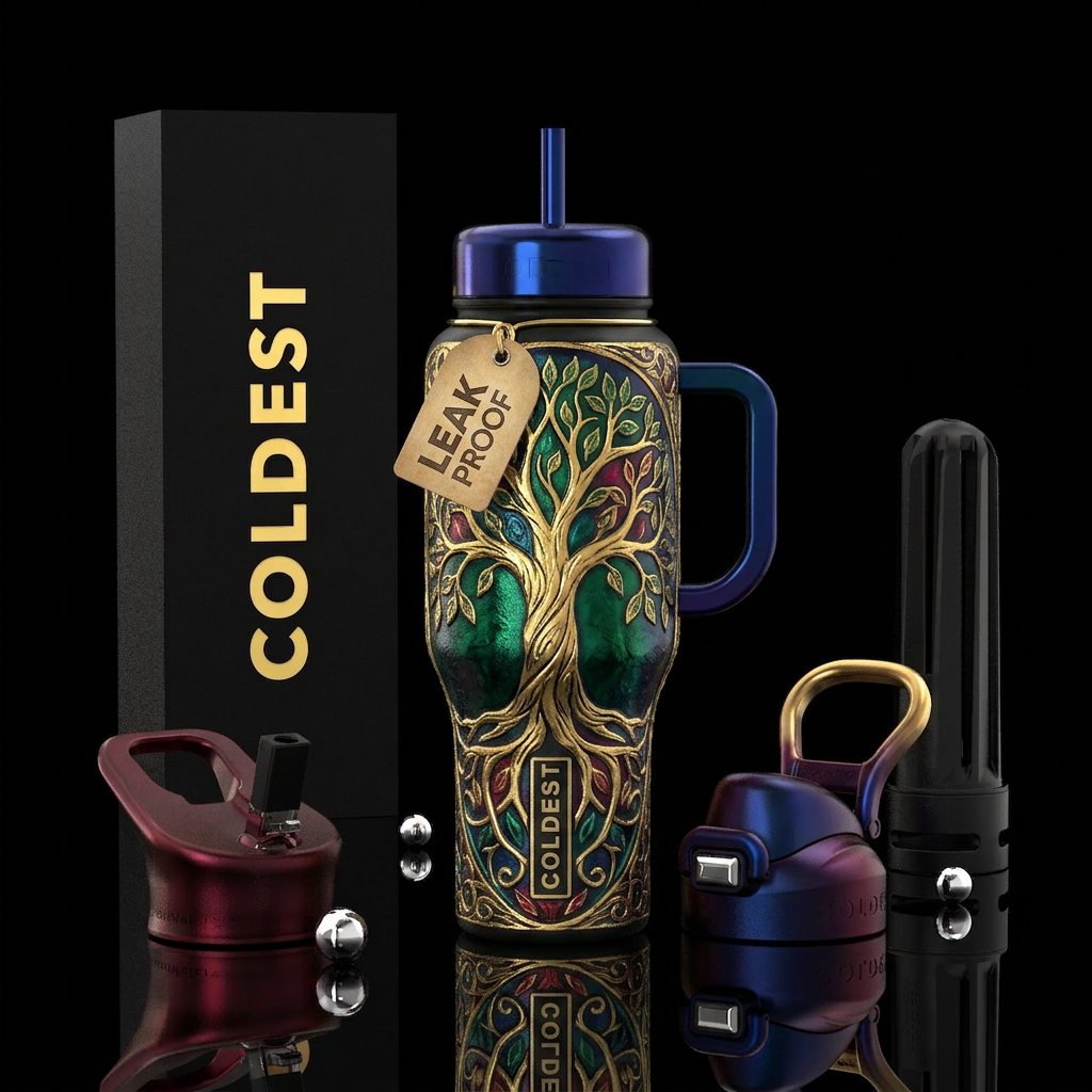 Tree of life, vintage, retro, classic style, highl... water bottle design