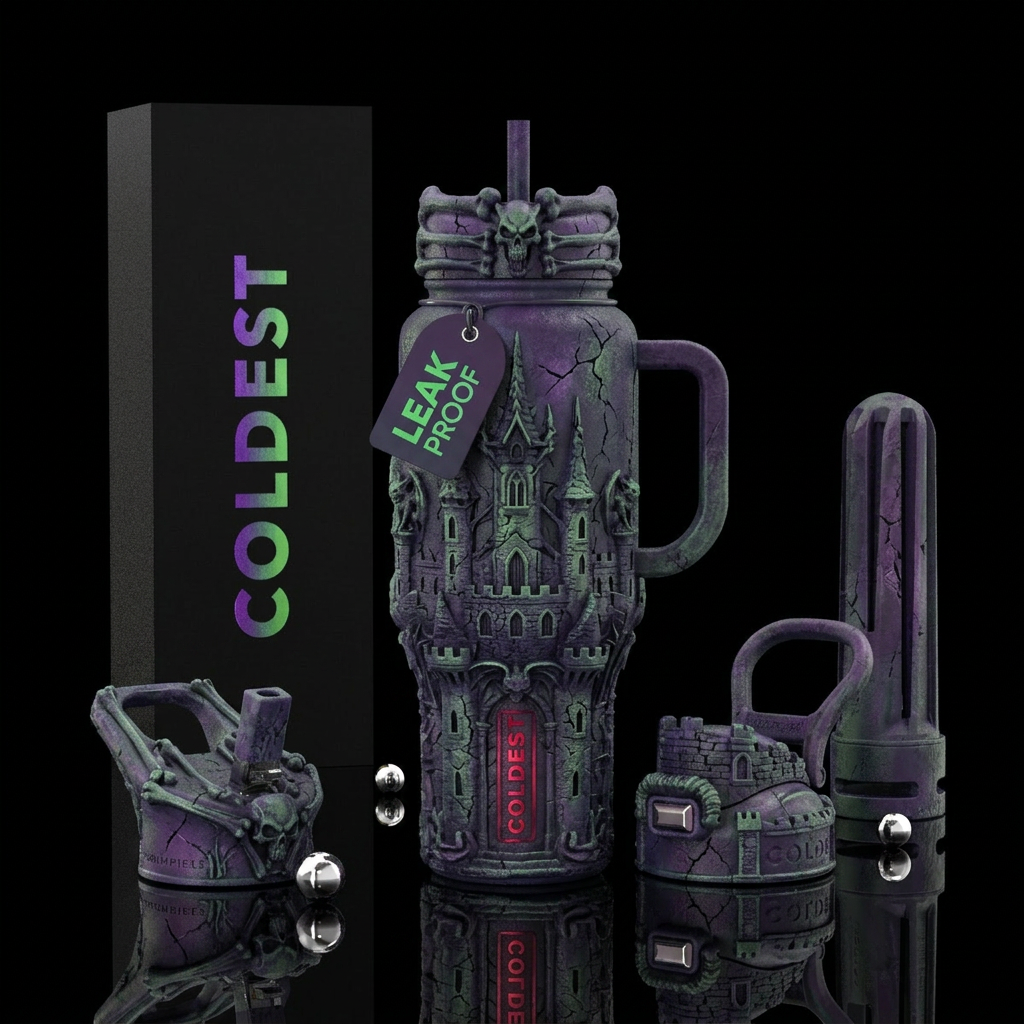 Fantasy haunted castle water bottle design