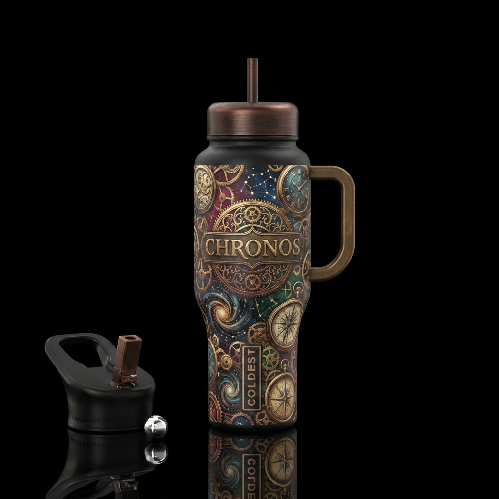 Time travel, vintage, retro, classic style, highly... water bottle design