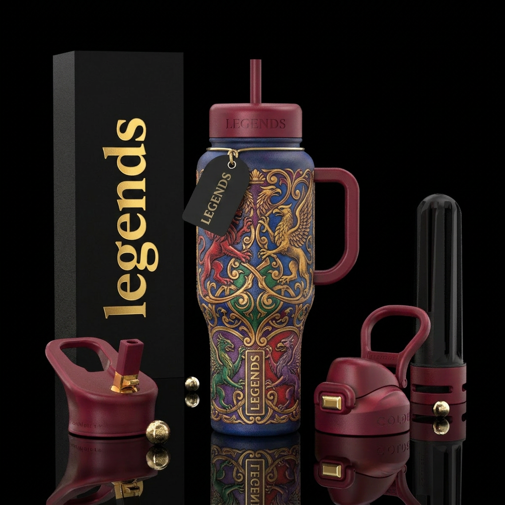 Legends, vintage, retro, classic style, highly det... water bottle design