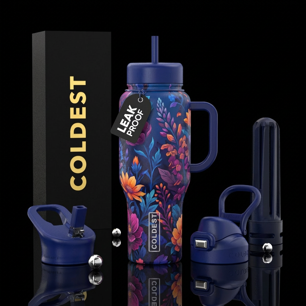 Blue hour vibrant floral water bottle design