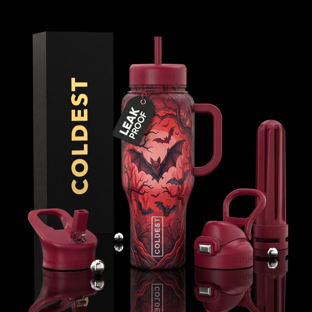 Bats blood trees water bottle design