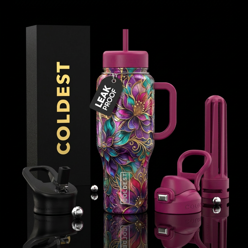 Shiny floral abstract textured water bottle design