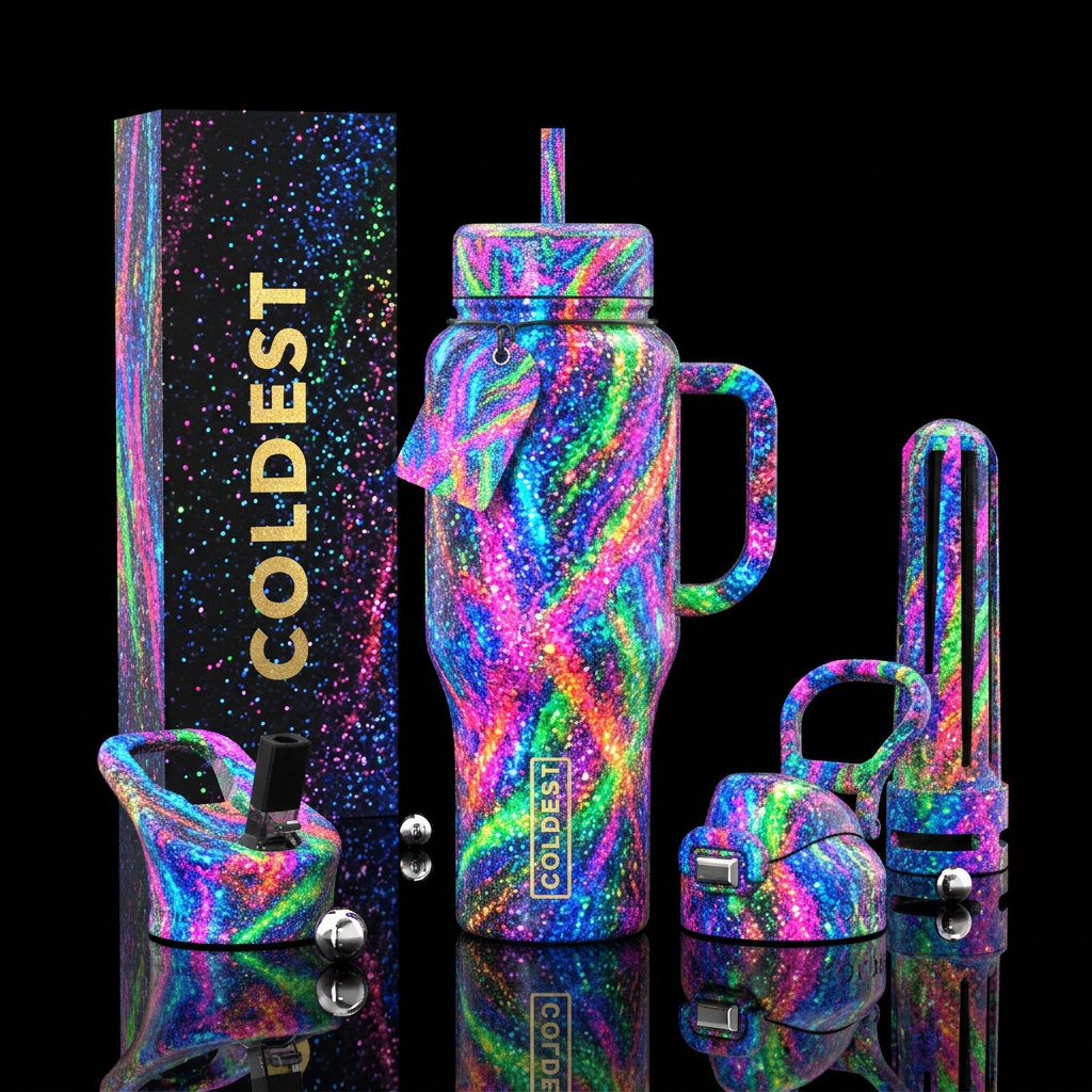 Neon abstract glitter water bottle design